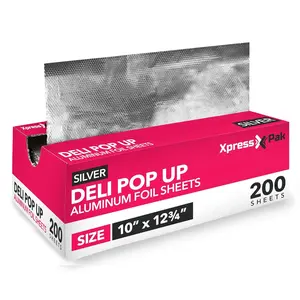 Aluminum Foil Sheets for Food - 200 Count Pre-Cut - 12” Pop Up Foil Sheets for Restaurant Home Sandwich or Hot Dog Tin Foil Disposable Sheets