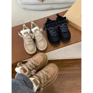 Women's winter wool lace up casual shoes, warm and comfortable retro style, suitable for outdoor leisure, offering multiple color options