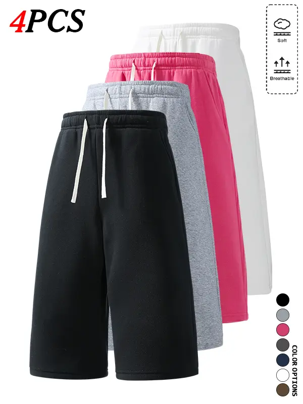 4-Pack Men’s High-Waist Adjustable Drawstring 3/4 Joggers, Straight Loose Fit with Side Storage Pockets, Lightweight and Breathable for Sports and Commuting, Easy to Wear