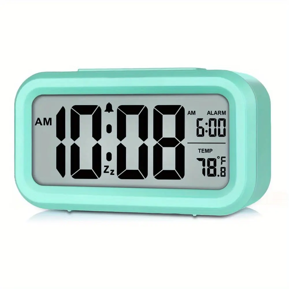 Digital Alarm Clock for Bedroom, 4.3" Screen Desk Clock with 3 Bells, Rechargeable Battery Operated Small Clock with Temperature, Snooze, 12/24H Display for Heavy Sleepers Decor