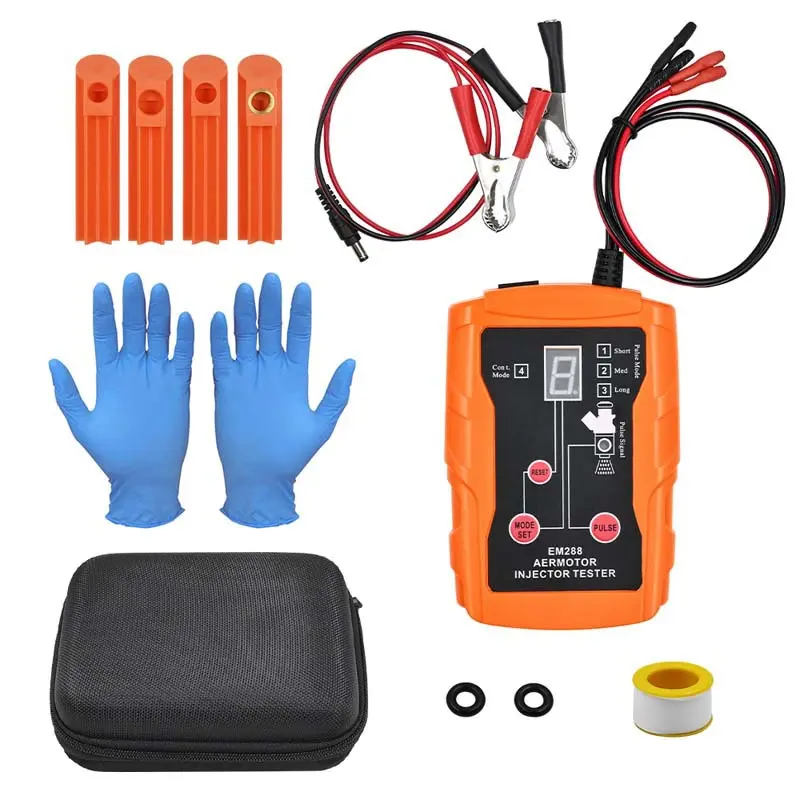 Fuel Injector Tester and Cleaner Tool Kit, DIY Cleaning Tool Kit, 8 Pulse Modes for Injector Tester, 2 Fuel Injectors Simultaneously Test, 4 Size Cleaning Adapters, 12V/5V Output Power