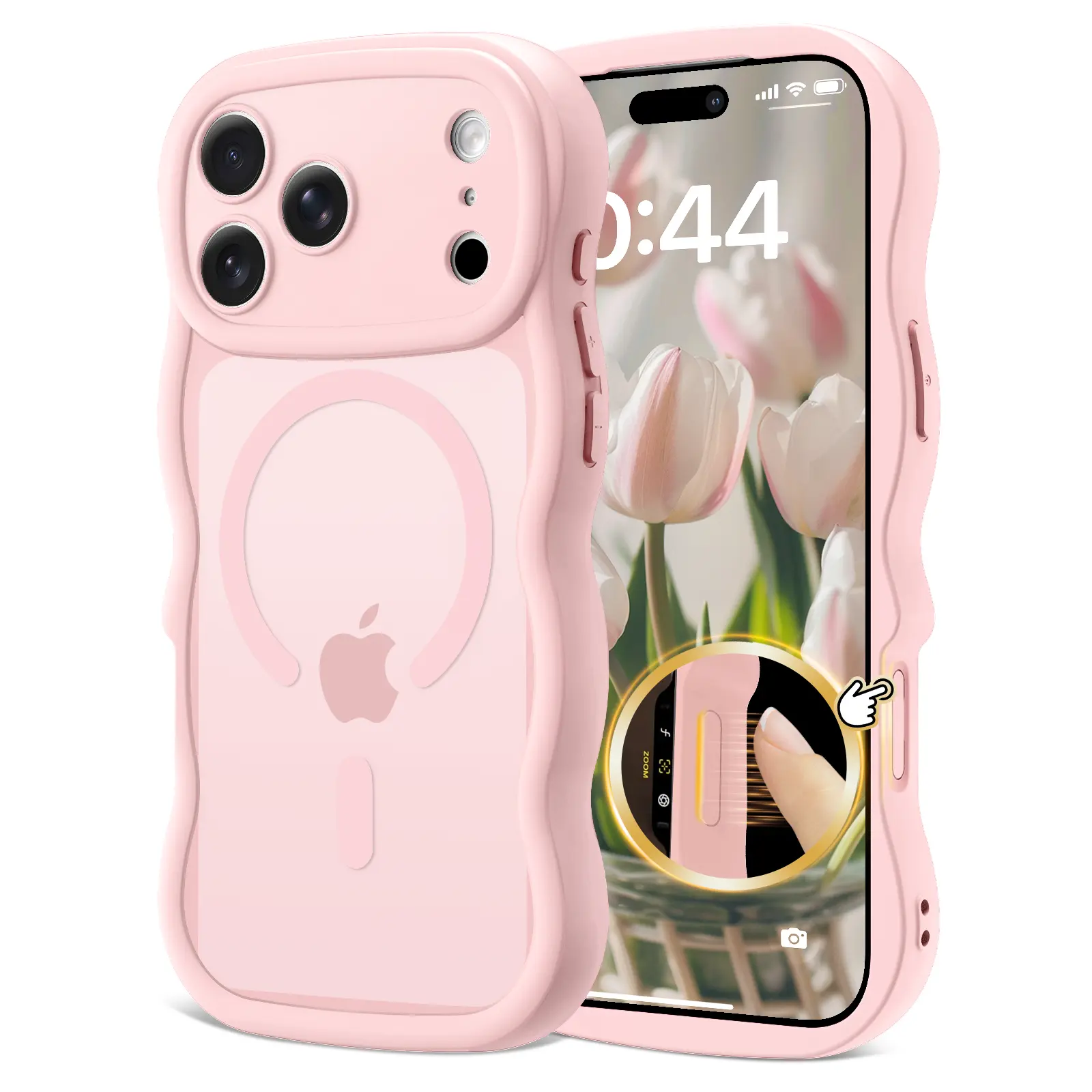 Magnetic Phone Case for iPhone - MagSafe Compatible Accessories with Cute Wavy Frame, Translucent Matte Hard Back, Soft Silicone Bumper, Shockproof Protector Cover Casing for Women