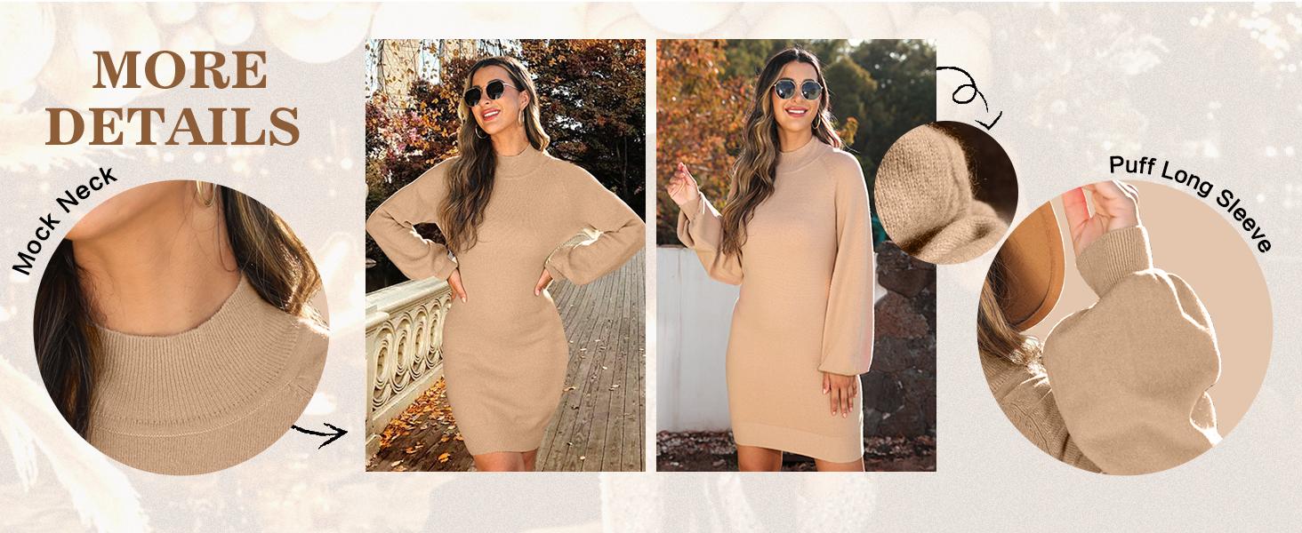 GRECERELLE Women's Mock Neck Ribbed Long Sleeve Bodycon Pullover Cute Mini Sweater Dress