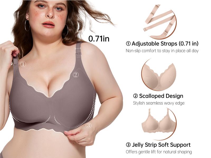 OEAK Seamless Scalloped Jelly Bras for Women No Underwire Wireless Push Up Bra Soft Support Full Coverage Comfort Everyday Bra