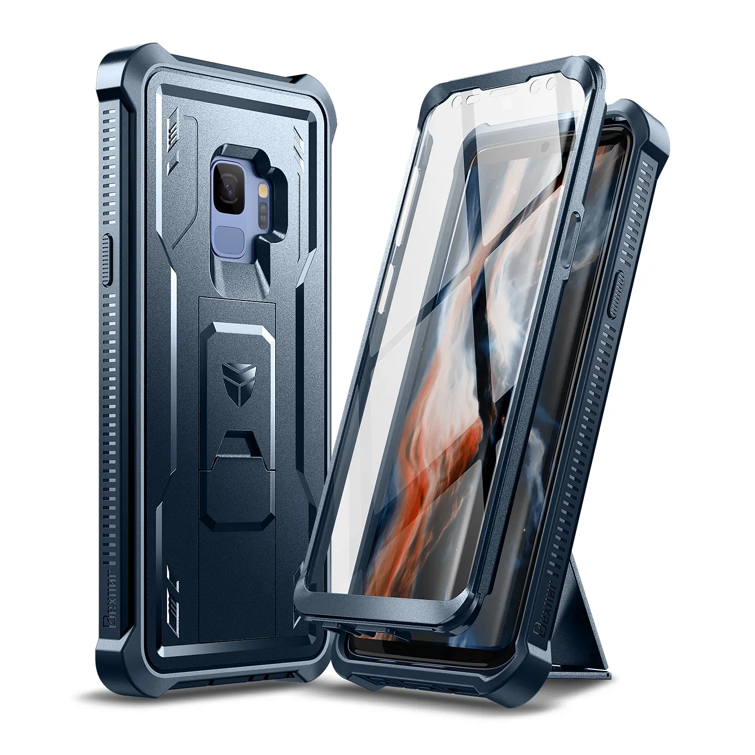 Dexnor Smartphone Case for Samsung Galaxy S9 - Built-in Screen Protector, Handheld Kickstand, Retractable Heavy-Duty Military-Grade Shockproof Wireless Cellphone Cover, Landscape