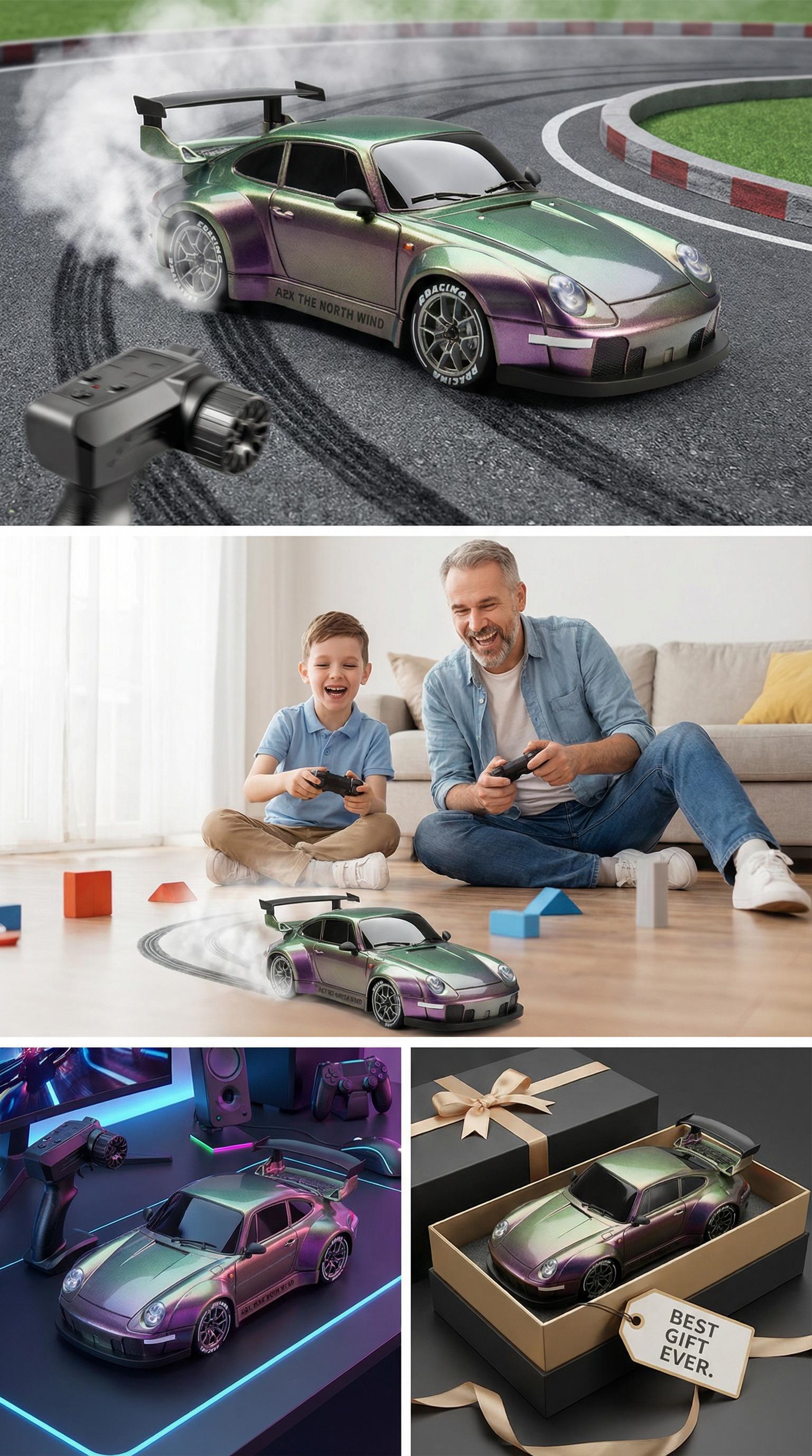 RC Drift Car, 1:24 Remote Control Car for Kids, 20KM/H 4WD High Speed RC Cars with LED Lights, Two Batteries, Extra Drifting Tires, Vehicle for Adults Boys Girls