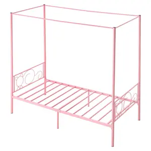 Twin Size Canopy Bed Frame Metal Canopy Bed with Headboard & Four Posters