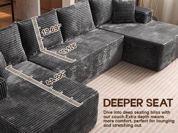 【3 Packages Shipping】HOOOWOOO 135 Inch Cloud Sectional Couches for Living Room, U Shaped Modular Sectional Sofa No Assembly, Plush Corduroy Large Floor Couch Set with Deep Seat(Gray)