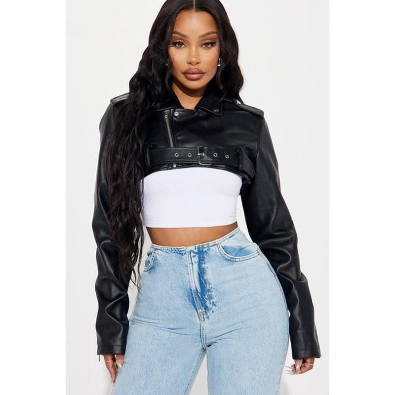 Pop It Crop It Faux Leather Jacket - Black F