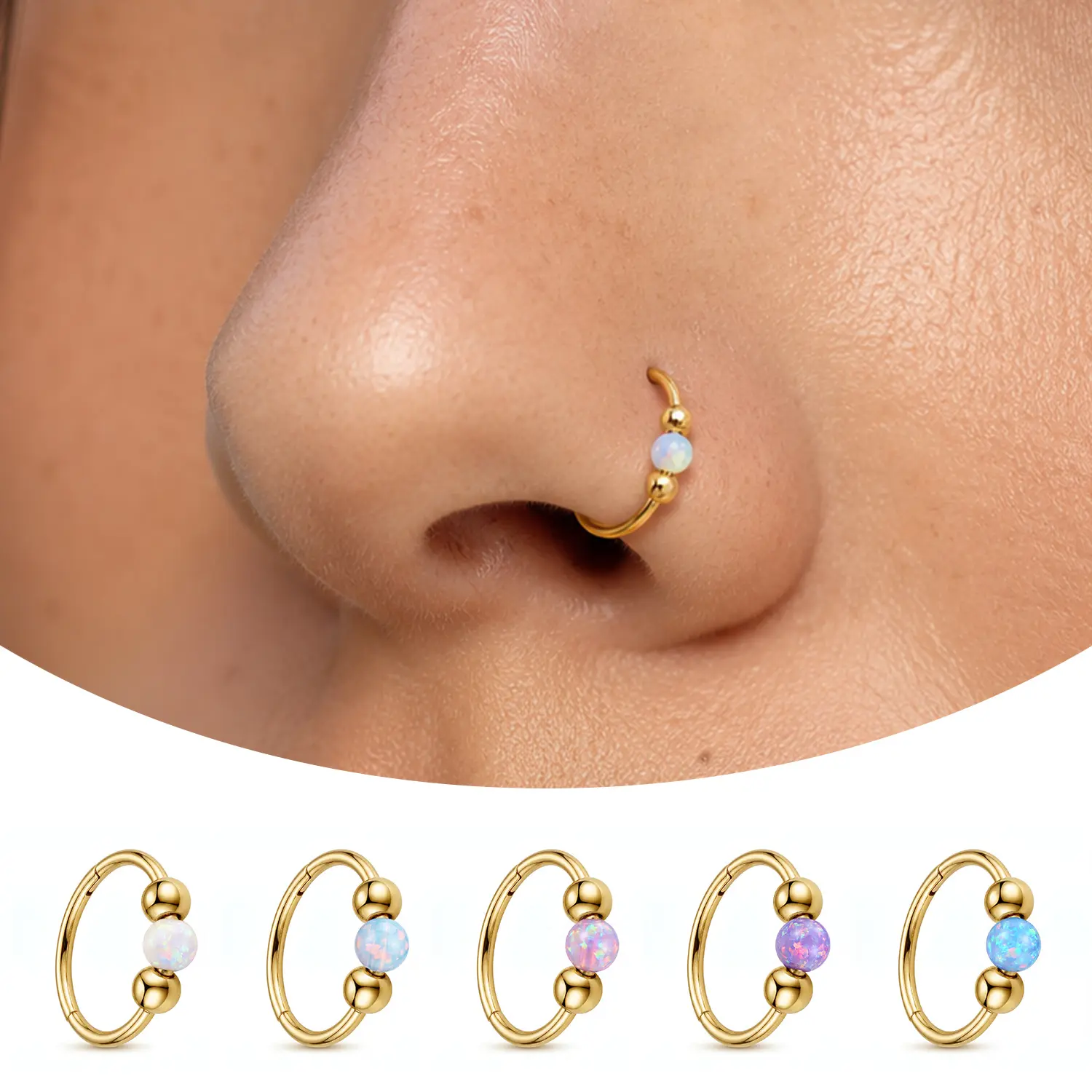 YLNWH Small Cartilage Hoop Earrings for Women Men, 18G Opal Silver Earrings Hypoallergenic 316L Surgical Steel Hinge Huggie Hoop Earrings for Helix,Tragus,Conch,Rook,Earlobe Piercing Jewelry Nose Ring