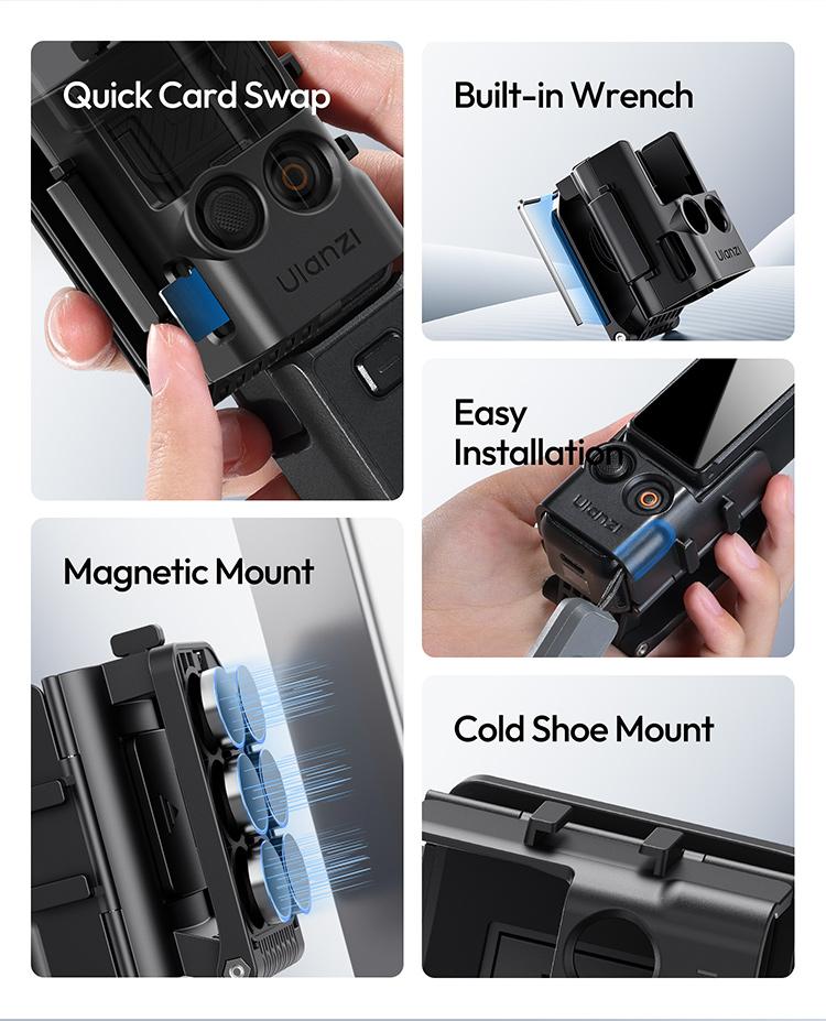 Ulanzi PK15 Pocket 3 Magnetic Mount Expansion Holder for DJI OSMO Pocket 3 Cold Shoe 180° Adjustable Video LED Light Mount Action Camera Accessories