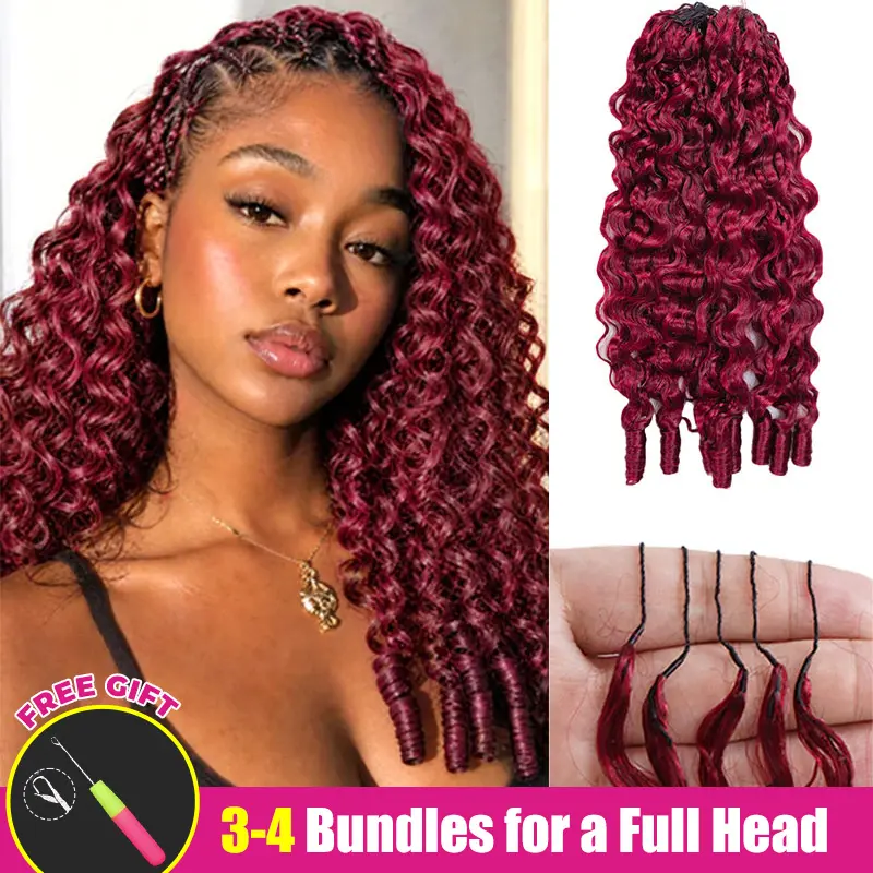 ISEE HAIR Burmese Curly 99J Burgundy Crochet Braid Hair Extensions for Miracle Knots Human Hair Extensions Pre-Separated 50g/Pack (32-38 Strands Per Pack）– Knotless Boho Braids Vacation Hair #Summervibe#ISEECrochetNewArrivals