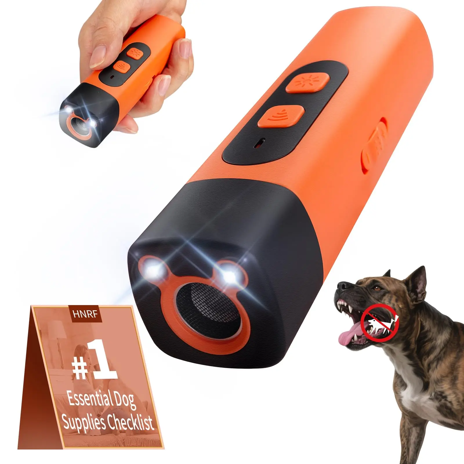 Rechargeable Dog Bark Deterrent Behavior Aid - Tri-Mode Humane Train Tool with Ultrasonic Transmitter, LED Lights, Fast Charging, Compact Mechanical Design, ABS-PVC Construction, 50ft Control Range, 50Ft Yard Control