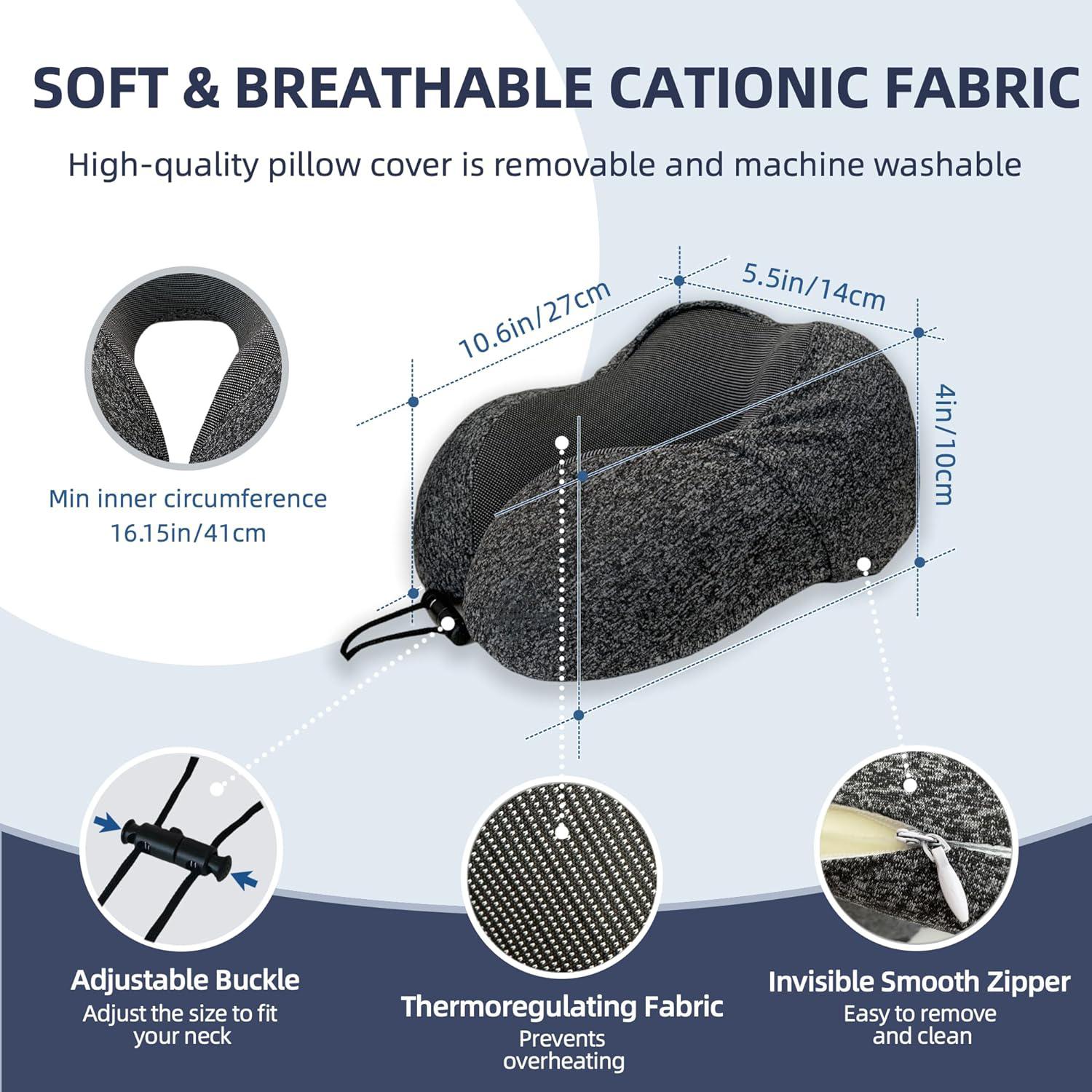 Travel Pillow with Extra Large Hood for Airplane Long Flights Privacy and Comfort Memory Foam with Skin-Friendly Cover for Road Trip Head&Neck Support for Plane Office Cars Sleeping & Rest
