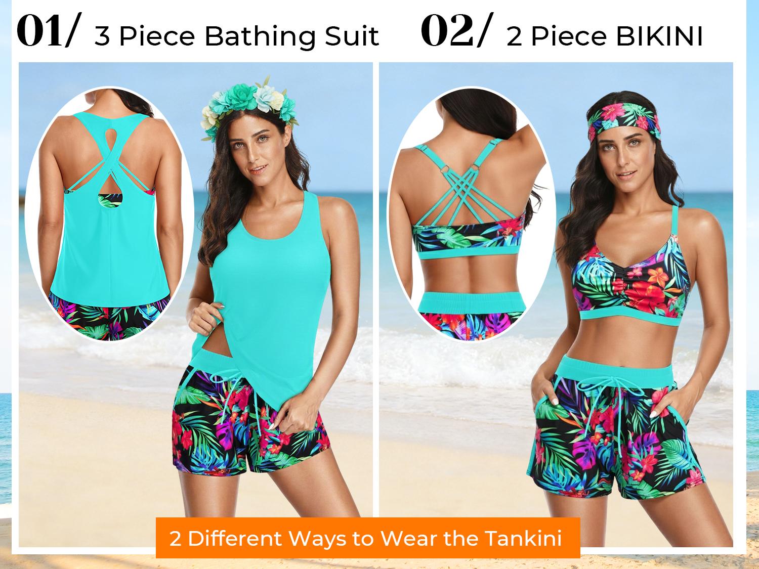 Aqua Eve Three Piece Tankini with Boyshorts Chlorine Resistant Quick Dry Modest Athletic Bathing Suit with Pockets Cool Toned Print Built in Shelf Bra for Beach Vacations Pool Parties Surfing Water Aerobics Summer Getaways Womens Sporty Swimwear Aqua Eve Three Piece Tankini with Boyshorts Chlorine Resistant Quick Dry Modest Athletic Bathing Suit with Pockets Cool Toned Print Built in Shelf Bra for Beach Vacations Pool Parties Surfing Water Aerobics Summer Getaways Womens Sporty Swimwear