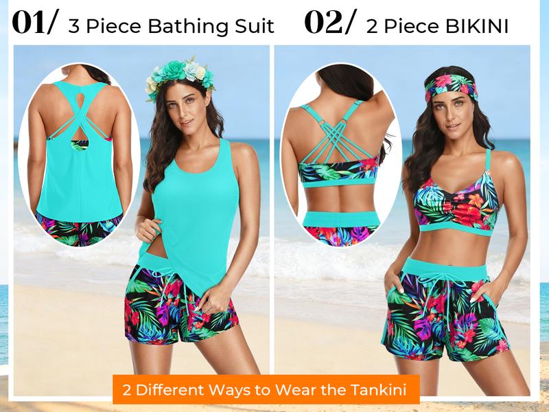Aqua Eve Three Piece Tankini with Shorts - Sporty Swimsuit with Boyshorts Athletic Bathing Suit with Pockets 2026 Modest Swimwear Aqua Eve Three Piece Tankini with Shorts - Sporty Swimsuit with Boyshorts Athletic Bathing Suit with Pockets 2026 Modest Swimwear