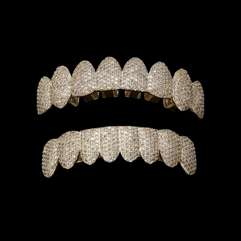 2pcs THATBOY Full Synthetic Cubic Zirconiaia Teeth Grills - Top & Bottom Dental Grill for Men & Women, Hip-Hop/Rap Tooth Caps with Cubic Synthetic Cubic Zirconiaia, Year-Round Wear for Parties, Concerts, Cosplay (Halloween,) - Body Jewelry