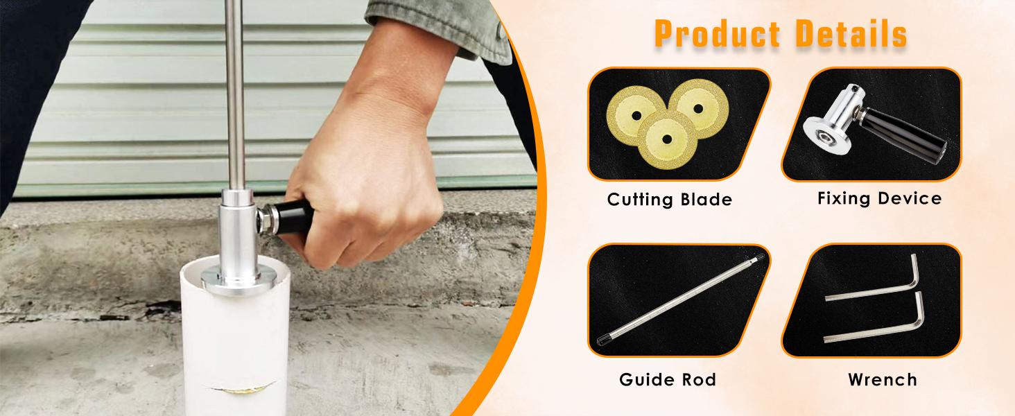 Inside Pipe Cutter for PVC Pipe Cutter, with Diamond Grit Cutting Wheel and Handle, Fit for 1-1/2 Inch to 8 Inch,7 Inch Adjustable Cutting Depth,1/4in Hex Shank Fit for Impact Drivers