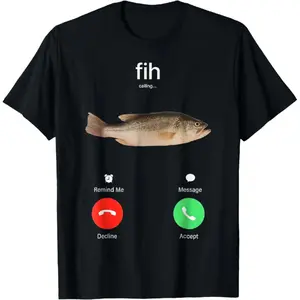 Aesthetic "Fih Calling" Funny Meme T-Shirt | Premium Heavyweight Cotton Graphic Tee | Retro Smartphone UI Humorous Top | Unique Gift for Fishing Enthusiasts | Soft Breathable Casual Streetwear for Men & Women