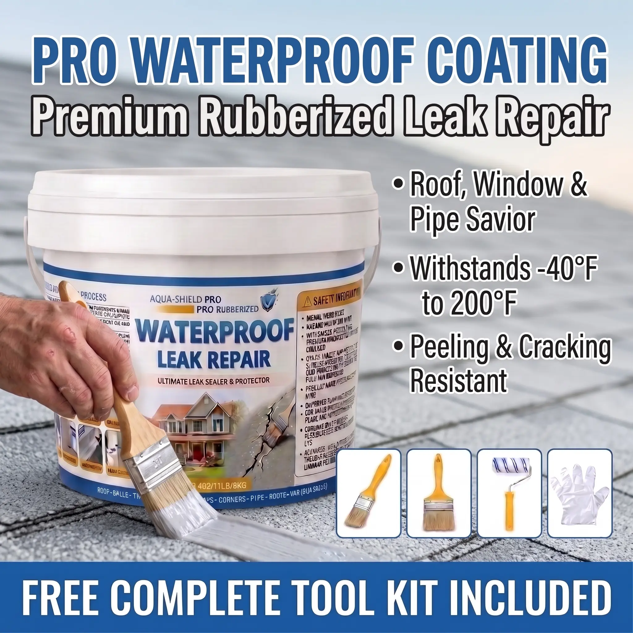 Rubberized Leak Repair Adhesives, Durable Sealant with Deep Penetration, 1.1lb/3.3lb Ready-to-Use Non-Toxic Eco-Friendly Waterproof Bond Seal for Roofs, Basements