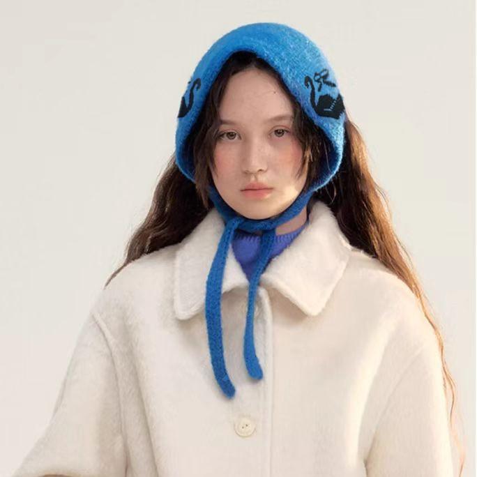 【Best Christmas gift】Cubidupi ​Little Red Riding Hood Style Swan Bonnet 3PCS Adorable Swan Knit Bonnet  Adjustable Ear Flap Hat with Tie Closure Cute Winter Headwear for Girls