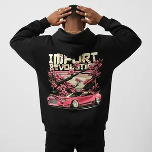 Men's Import Revolution Cherry Blossom Racing Car Graphic Hoodie - Cotton Blend Long Sleeve Pullover Regular Fit |   Soft & Breathable Fabric, Durable Print, Everyday Comfort, Machine Washable, streetwear graphic urban backdrop