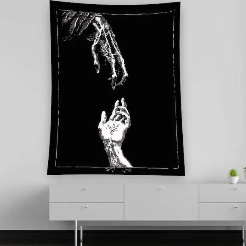 1Pc Black Velvet Tapestry - Minimalist Horror-Themed Wall Art With Skeletal Hand Design, Lightweight & Light Beige-Friendly Polyester Fabric, Perfect For Living Room, Bedroom, Or Dorm Decor, Dorm Room Accessory| Artistic Tapestry| Polyester, Room Decor, D