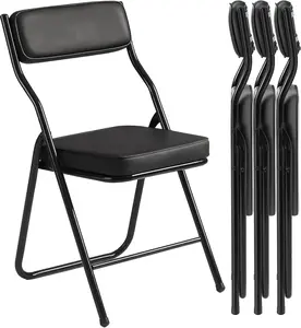 4 Pack Padded Folding Chairs with PU Leather Cushion and Backrest, Upholstered Foldable Dining Chair with Metal Frame for Indoor Outdoor Parties Weddings Office Events, 380lbs Capacity plastic table
