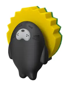 NiHome 3D Printed Cute Seal Sponge Holder, Compatible with Smile Face Sponges and Round Scrubbers, No-Drill Adhesive Kitchen Sink Caddy, Quick-Dry U-Shaped Plastic Rack