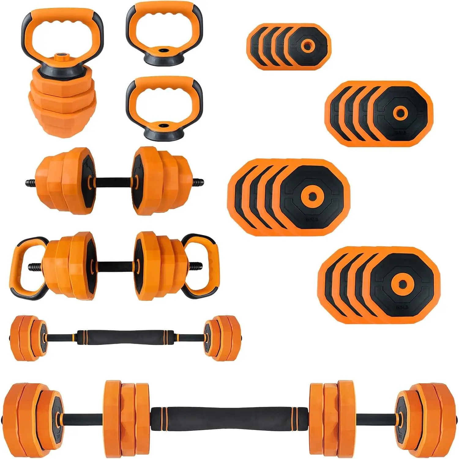 Adjustable Dumbbells Set, 44 LBS 4-in-1 PVC-Coated Weights for Men and Women, Convertible to Barbell, Kettlebell & Push-Up Stands, Space-Saving, Workout Equipment, Home Gym Equipment, Arm Workout For Woman, Gym Stuff, Body Recomp, Full Body Workout