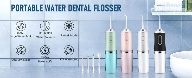Electric Water Flosser Cordless for Teeth 3 Modes 4 Jet Tips Cleaning and Flossing Water Dental Portable Floss Irrigator Oral Water Flossed Rechargeable Tonsil Stone Travel Adults Cleanser Pink