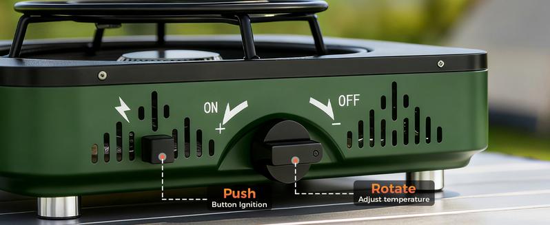 BIG HORN OUTDOORS 2 Burner Propane Camping Stove, Portable Camp Stove, Folding Gas Stove, Includes Frying Pan & Carry Bag for Camping, Emergency Use and Outdoor Cooking