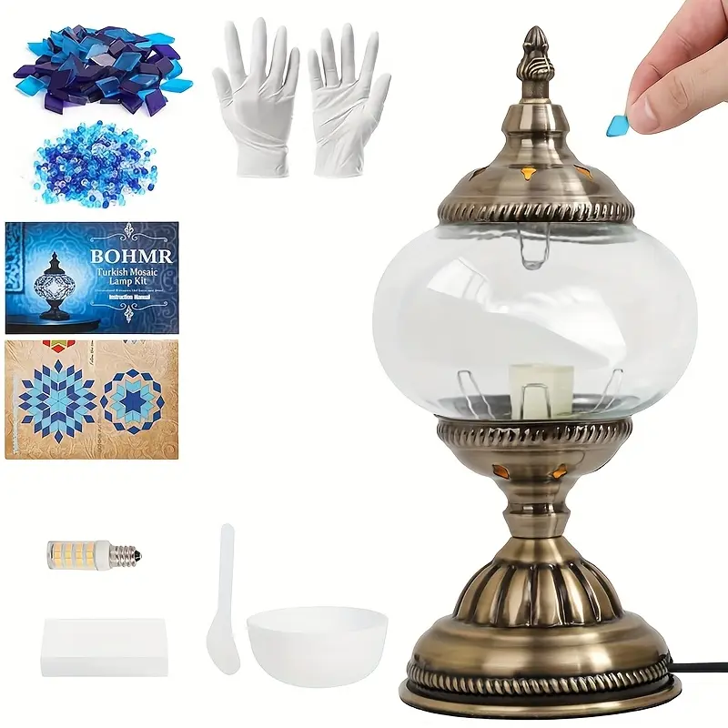 Handmade Türkiye-Morocco Mosaic Table Lamp - Romantic Adjustable Desk/Bedside Lamp with 3-Color Changing Bulb, Metal Base, AC Power Supply, Ideal for Bedroom Decoration, Valentine's Day Gift, Table Lamps