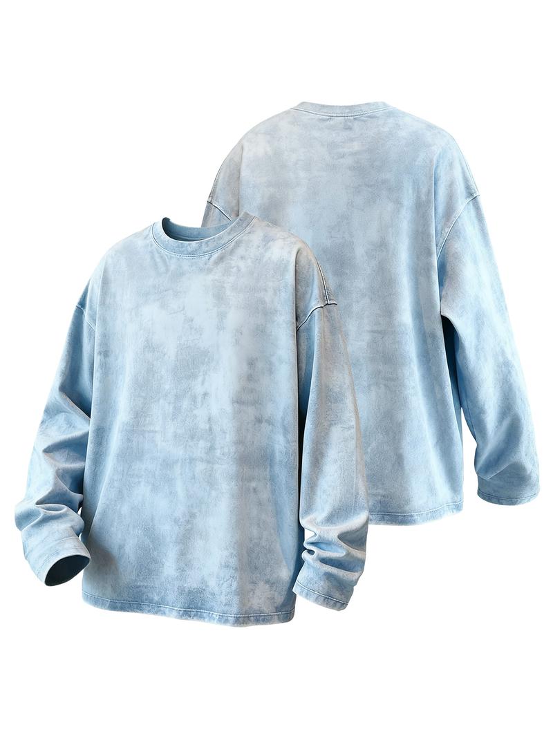 CCCMAI Men's Washed Cotton Round Neck Long Sleeve Tee, Loose Fit Casual Crew Neck T-shirt for Fall Winter, Men's Top for Daily Wear Menswear Soft Top's Streetwear Tshirt Crewneck