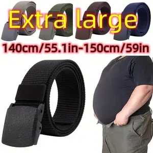 Men's Plus Size Casual Belt - 55.1" to 59" Length, Nylon Canvas with Anti-Allergy Plastic Buckle, Black, Jeans, Waistband