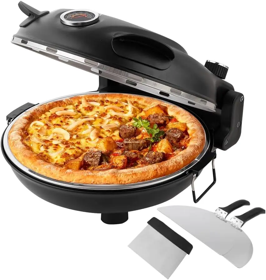 12 Inch Electric Pizza Oven Indoor Portable, Stone Baked Pizza Maker Heats up to 800˚F, Pizza Maker Machine Temperatures control (Black)