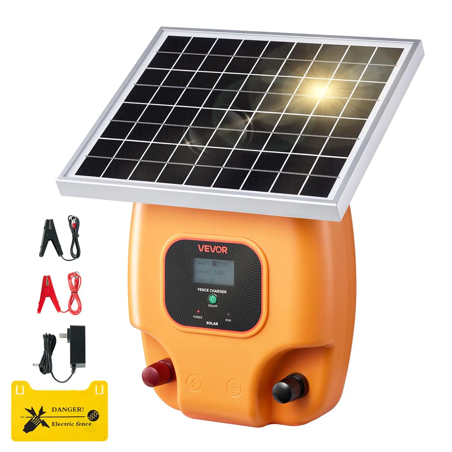 【DealsForYouDays】VEVOR Solar Fence Charger 0.6J 8kV Electric Fence Energizer Kit 1.86 Miles Range 4-5 Days Runtime for Livestock Poultry Garden Protection IP65 Waterproof 10W Solar Panel