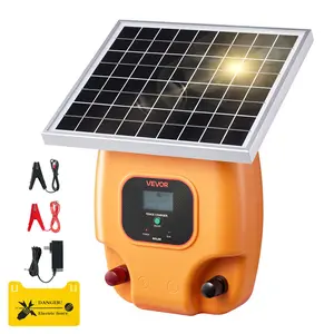 VEVOR Solar Fence Charger 0.6J 8kV Electric Fence Energizer Kit 1.86 Miles Range 4-5 Days Runtime for Livestock Poultry Garden Protection IP65 Waterproof 10W Solar Panel