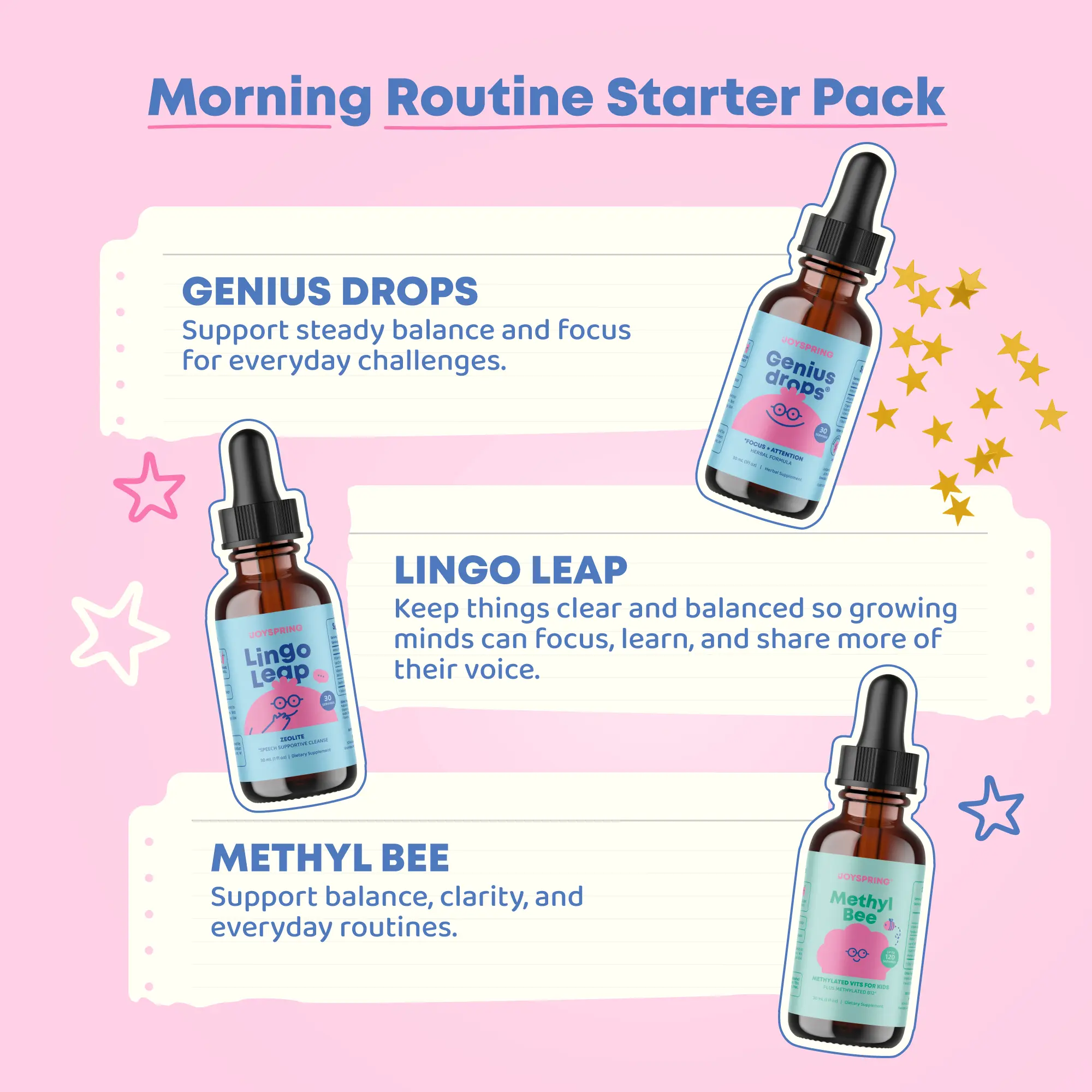JoySpring Morning Focus Routine | Genius Drops + LingoLeap + MethylBee