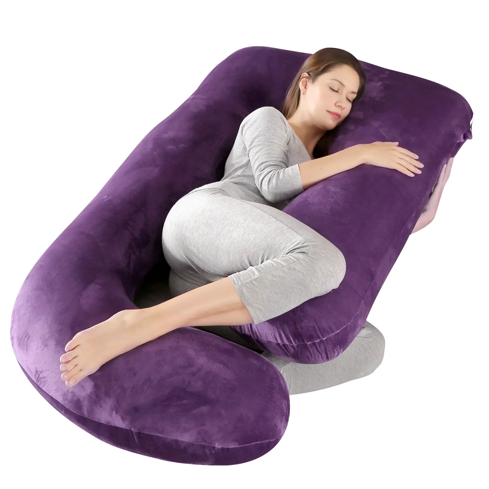 41/60 Inch J-Shaped Pregnancy Pillow for Side Sleeping Full Body Support for Back Belly Hips & Legs Removable Washable Cover Soft Velvet Material,back to school,back to school shopping,home decor