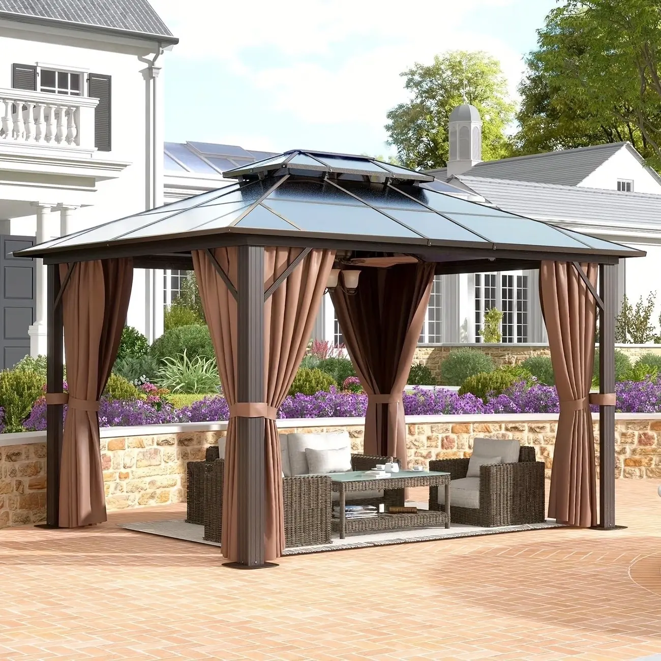 10x12 FT Hardtop Gazebo – Galvanized Steel Double Roof Outdoor Pavilion Aluminum
