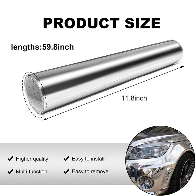 Silver Chrome Vinyl, 12" x 60'' Silver Permanent Vinyl Roll, Chrome Mirror Metallic Silver Adhesive Vinyl for Cricut, No Bubble Mirror, for Car Wrap,Stickers,Decal,Lettering