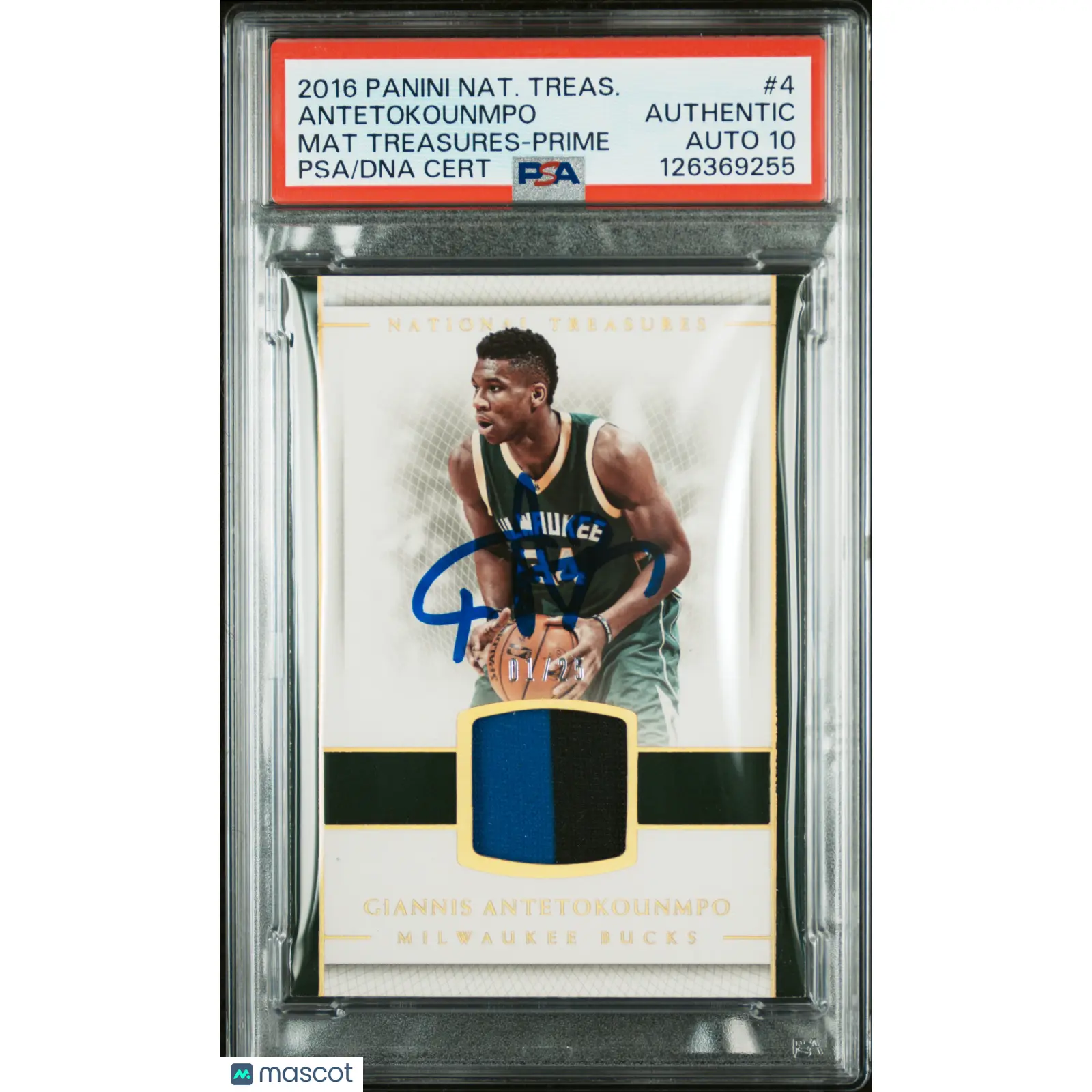Giannis Antetokounmpo 2016 National Treasures #4 01/25 Signed Card PSA Auto 10