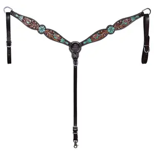HILASON Western Horse Headstall Breast Collar American Leather Floral
