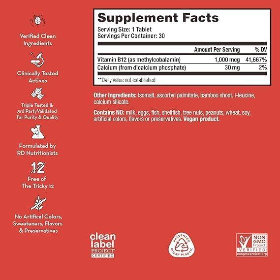 HUM B12 Turbo - Daily Energy & Calcium Support & Mood Support + Hormone Balance - Non-GMO, Gluten-Free, Vegan (30 Count)