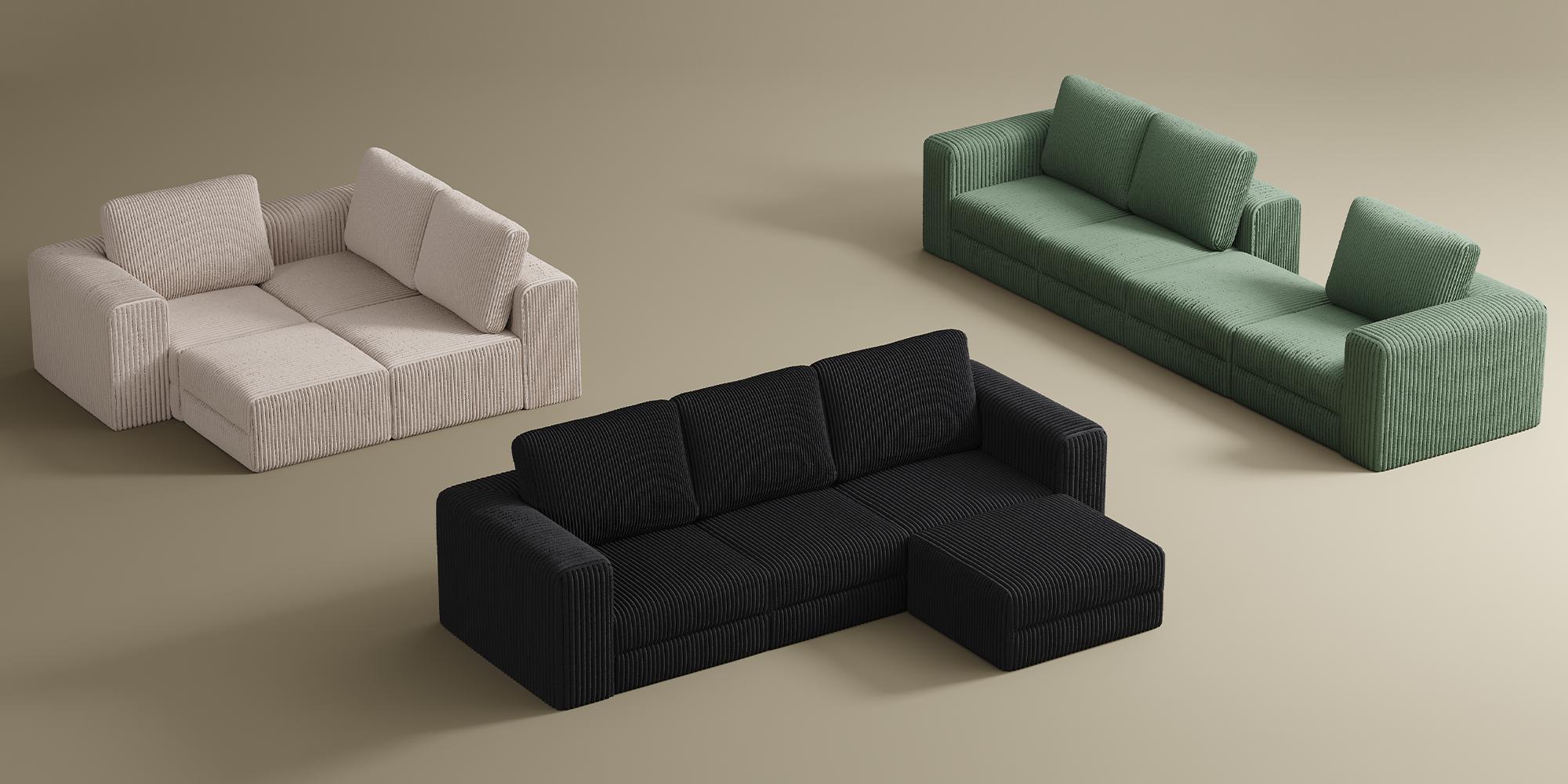 【SPOTLIGHT DAY】ONBRILL 3 Seater 110" Comfy Corduroy Cloud Modular Couch with Chaise(2 Packages Shipping), L-Shaped Sectional Sofa Couch with Deep Seat, Modern Upholstered Couches for Livingroom Bedroom Furniture, No Assembly Required,DIY,Breathable