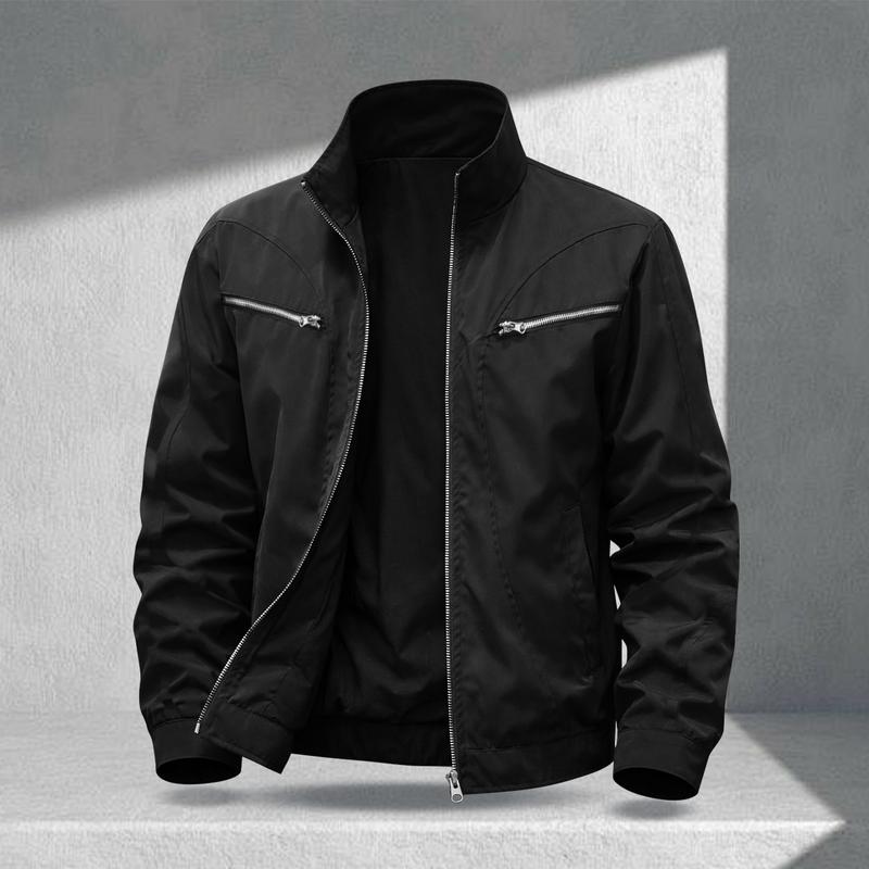Men's multi-color stand-up collar zipper pocket jacket, scratch-resistant and wear-resistant light and thin fabric, retro commuter style, daily street, workplace leisure adaptation, simple and versatile trend