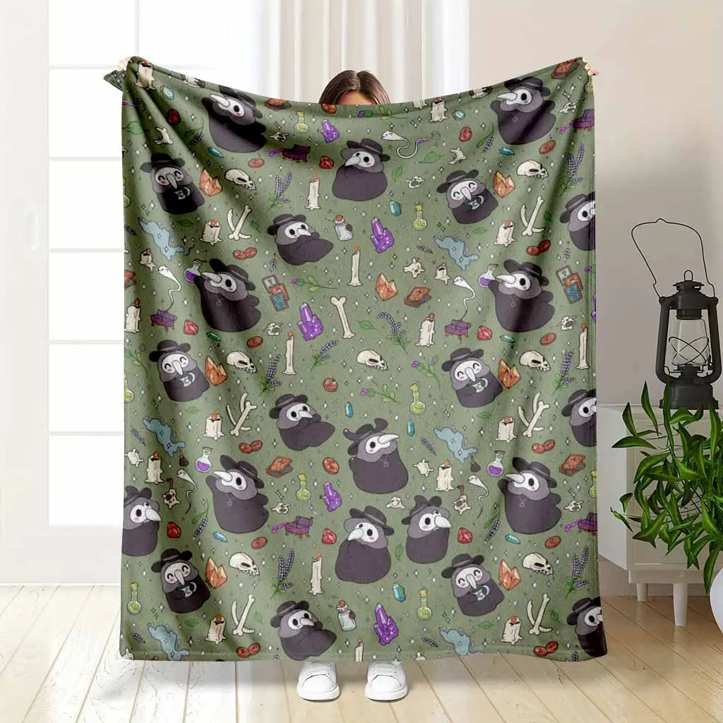 Plague Doctor Flannel Blanket Witchy Mystical Aesthetic Pattern Ultra Soft Lightweight Cozy Fleece Throw For Bed Couch Sofa Living Room Decor Birthday Gift Housewarming Holiday Present Seasonal Home Accessory