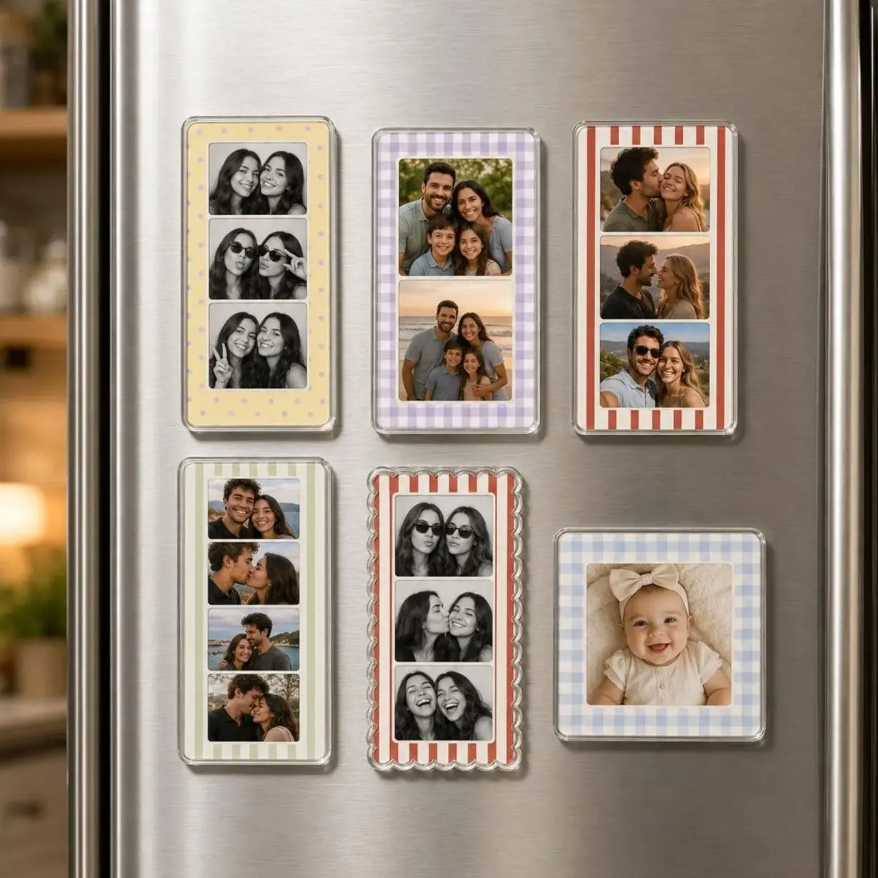 Personalized Photo Strip Fridge Magnet, Custom Picture Collage Acrylic Magnet, Family Photo Refrigerator Gift