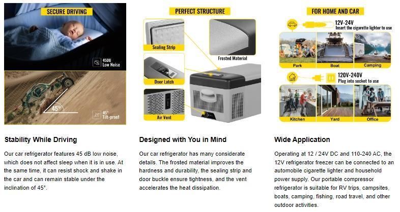 VEVOR 12 Volt Refrigerator with APP Control, Portable Mini Car Fridge w/ -4℉-68℉ Cooling Range & 12/24V DC & 110-240V AC Electric Compressor Cooler For Camping, Road Trip, Travel, Outdoor and Home Use